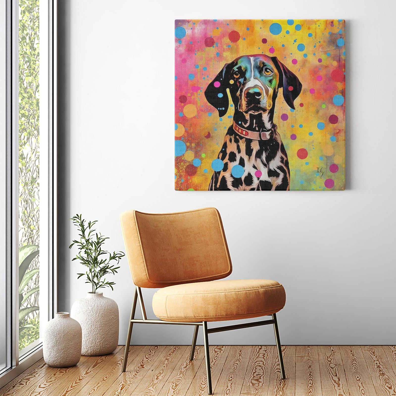 Spotted Charm artwork detail - colorful pet portrait art wall art