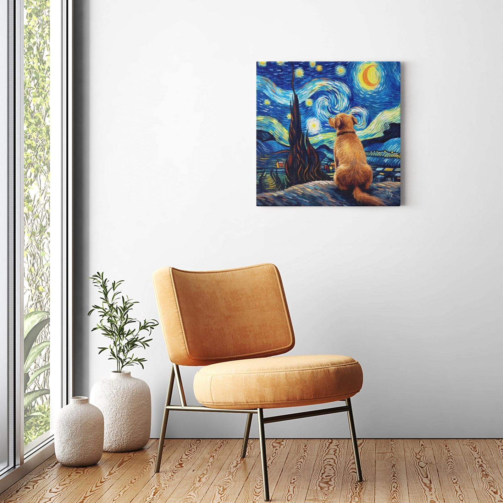 A story of Stars and Night Winds artwork detail - colorful pet portrait art wall art