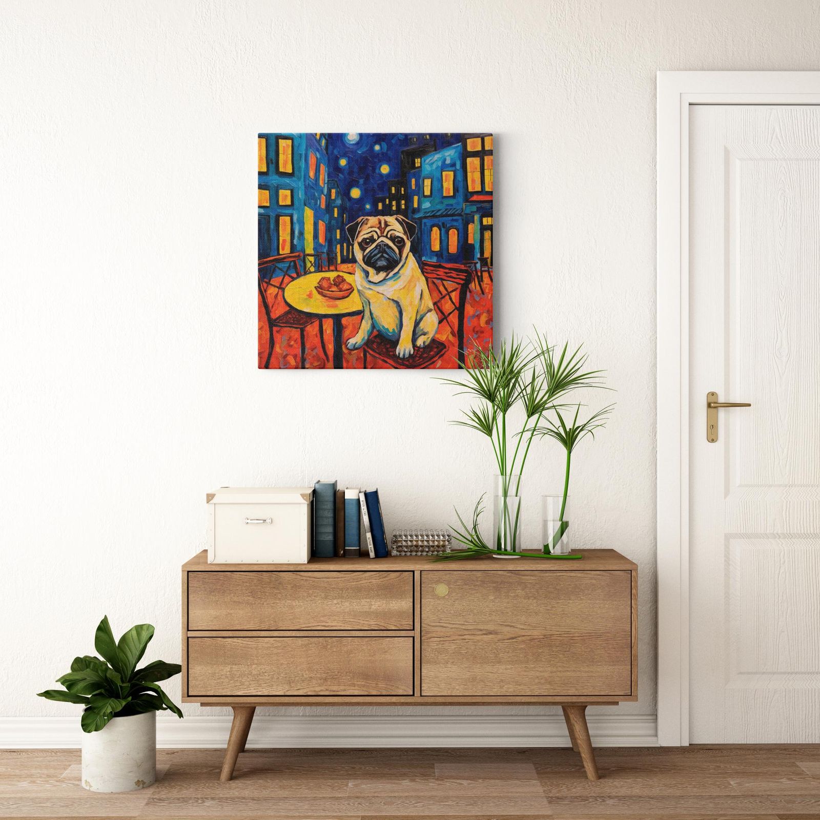Cafe Canine artwork detail - colorful pet portrait art wall art