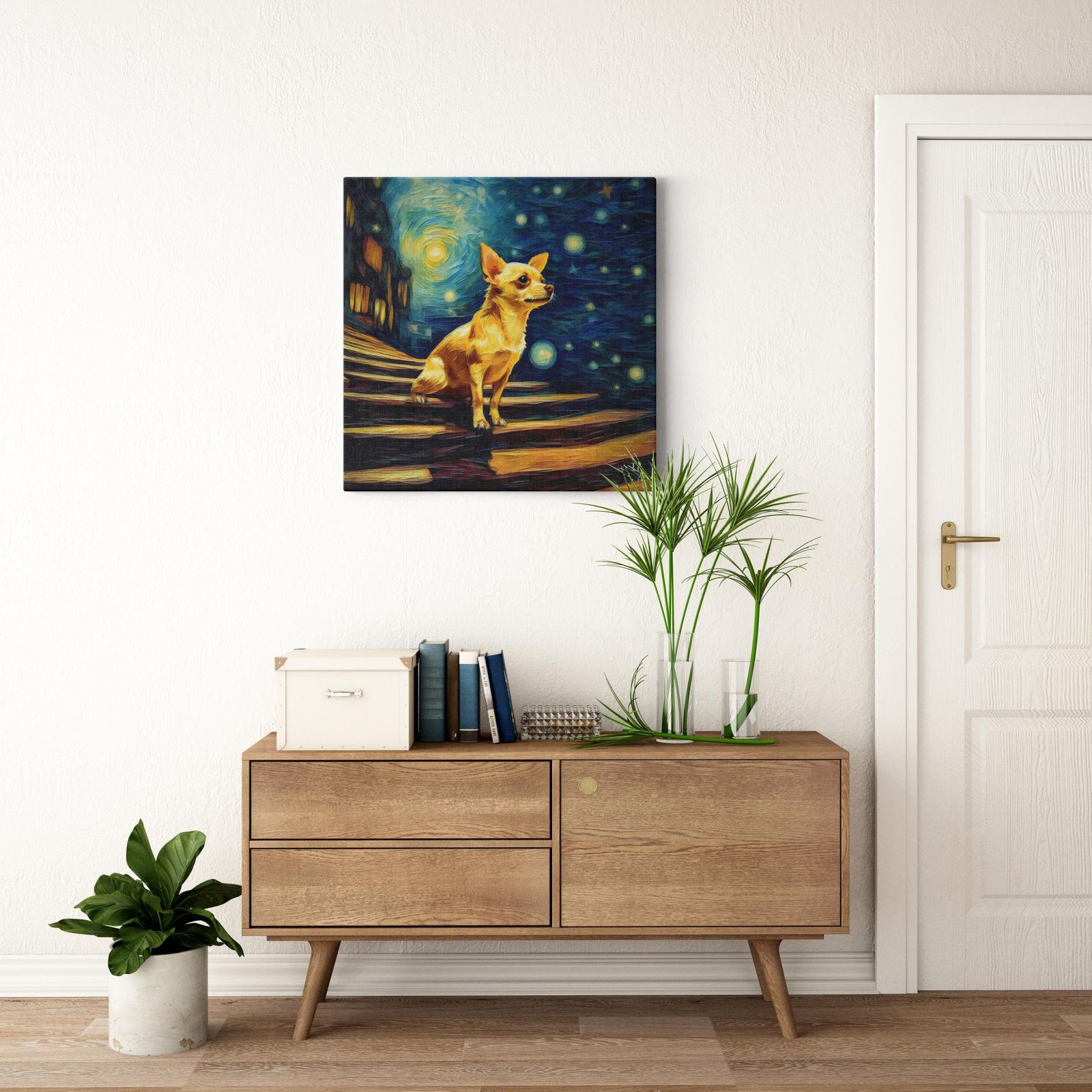 A Chihuahua's Heavenward Gaze artwork detail - colorful pet portrait art wall art