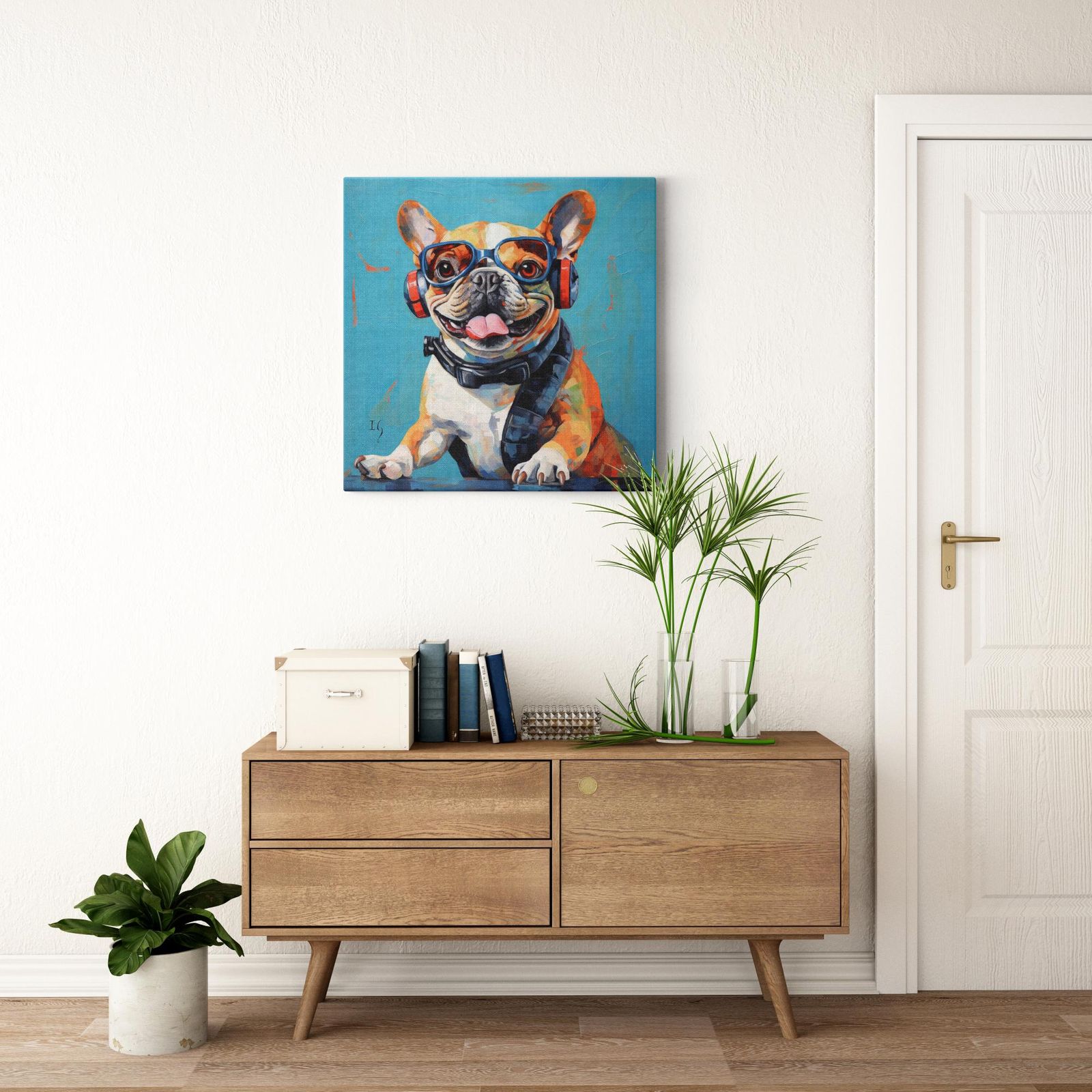 Bull Sophisticate artwork detail - colorful pet portrait art wall art
