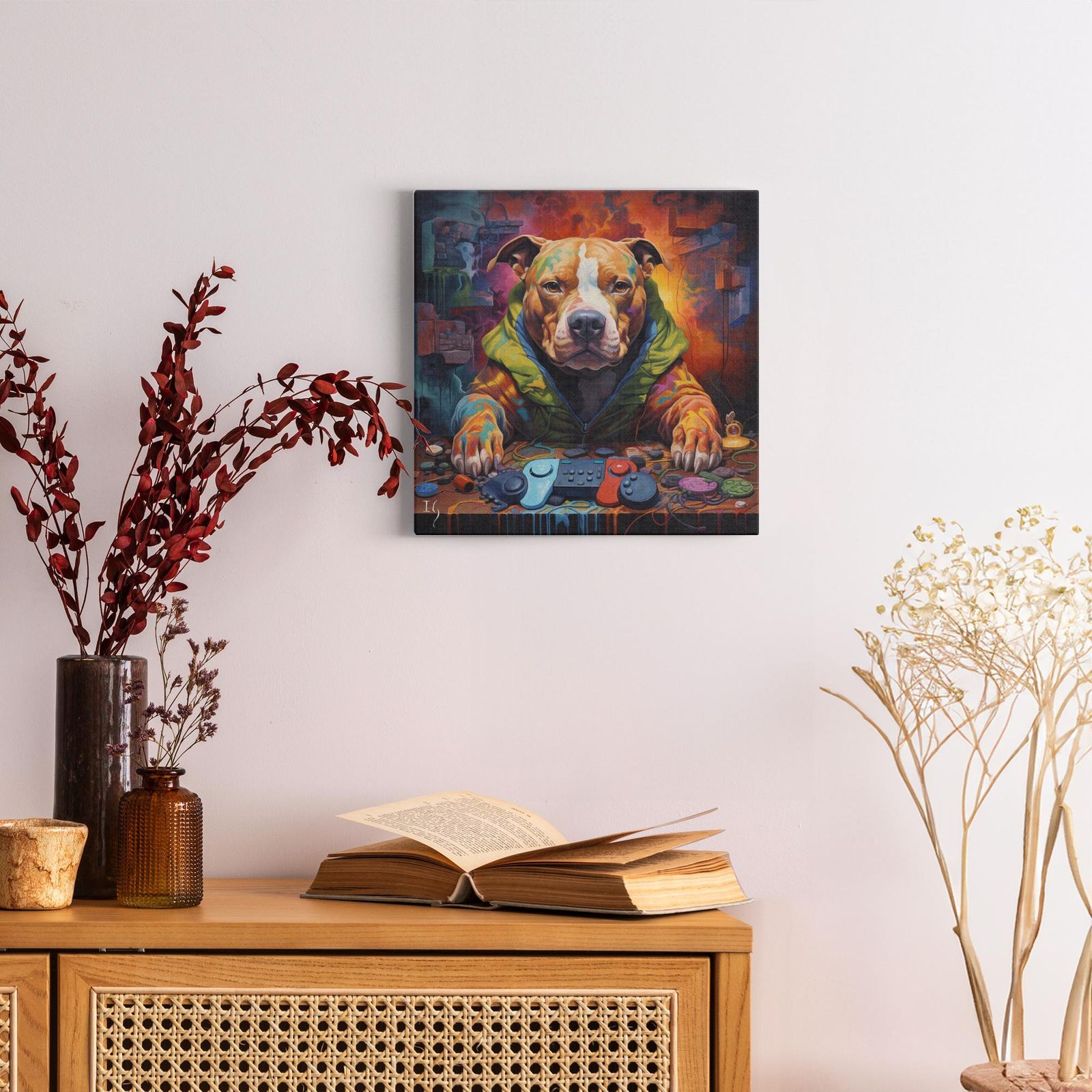 Techno-Artistic Canine artwork detail - colorful pet portrait art wall art