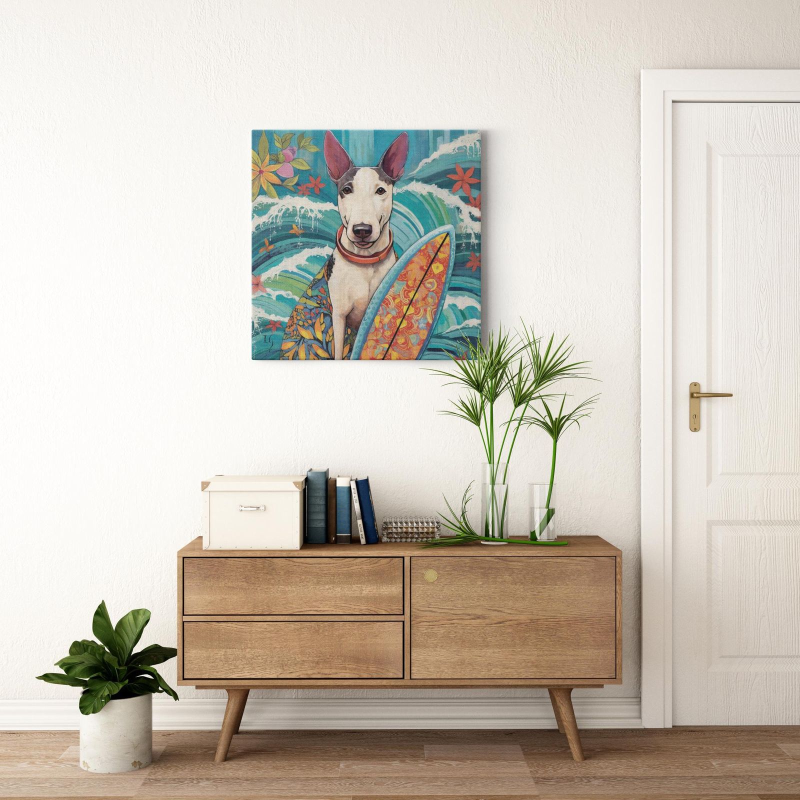 Ode to Wild Waves artwork detail - colorful pet portrait art wall art