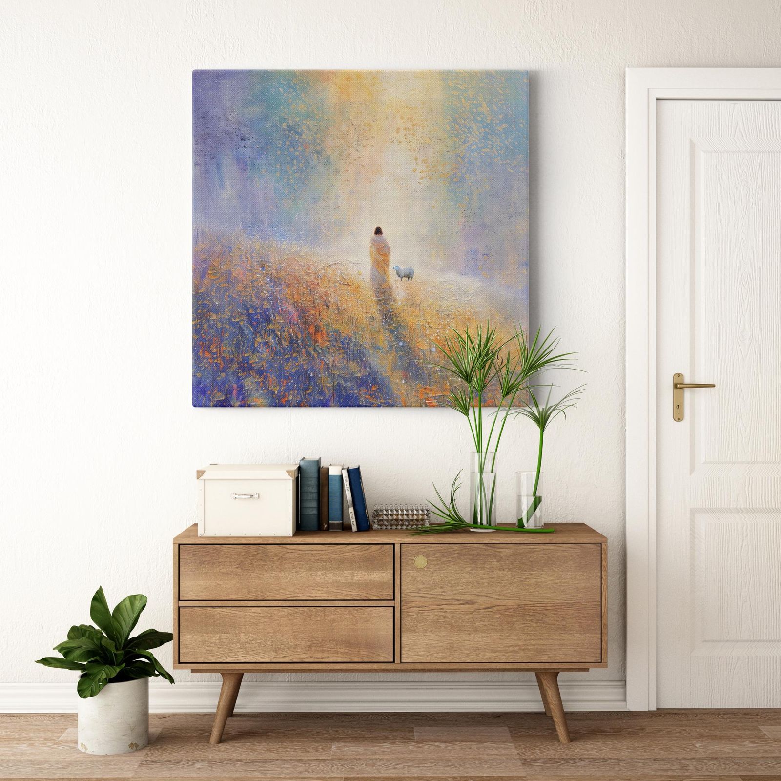 Path to Light artwork detail - smiling Jesus painting wall art