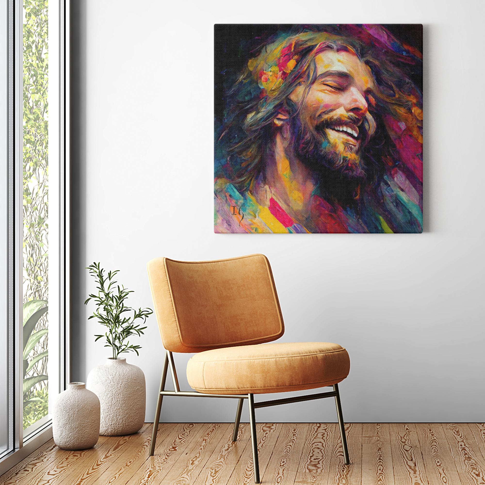 Jesus- loving lord artwork detail - smiling Jesus painting wall art