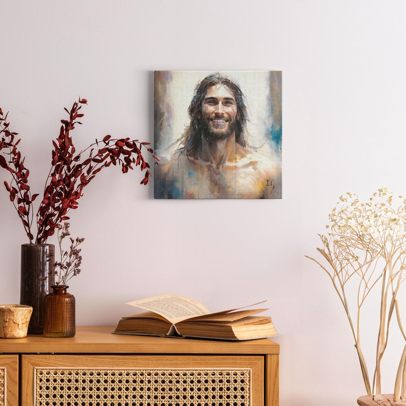 Jesus- The Serene Master artwork detail - smiling Jesus painting wall art