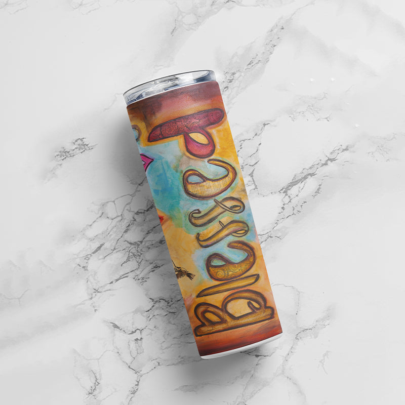 Blessed Skinny Tumblers canvas print in room setting - christian tumbler by Ivan Guaderrama