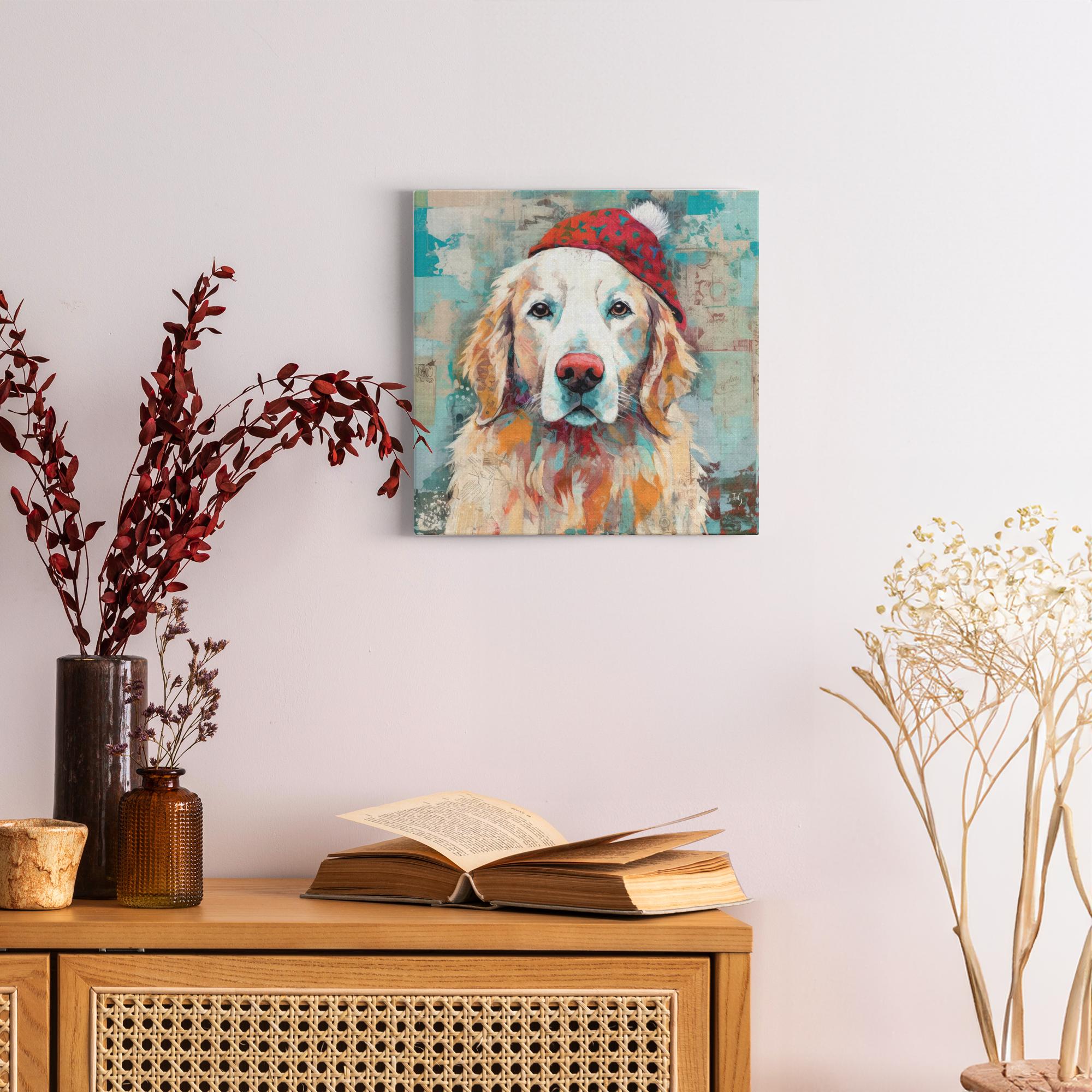Golden Wonder with a Dash of Red artwork detail - colorful pet portrait art wall art