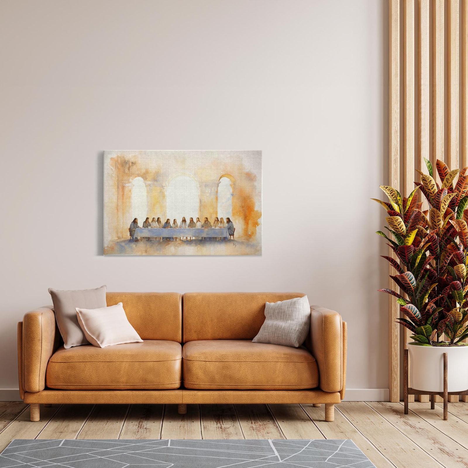 The Last Supper: Divine Gathering artwork detail - smiling Jesus painting wall art