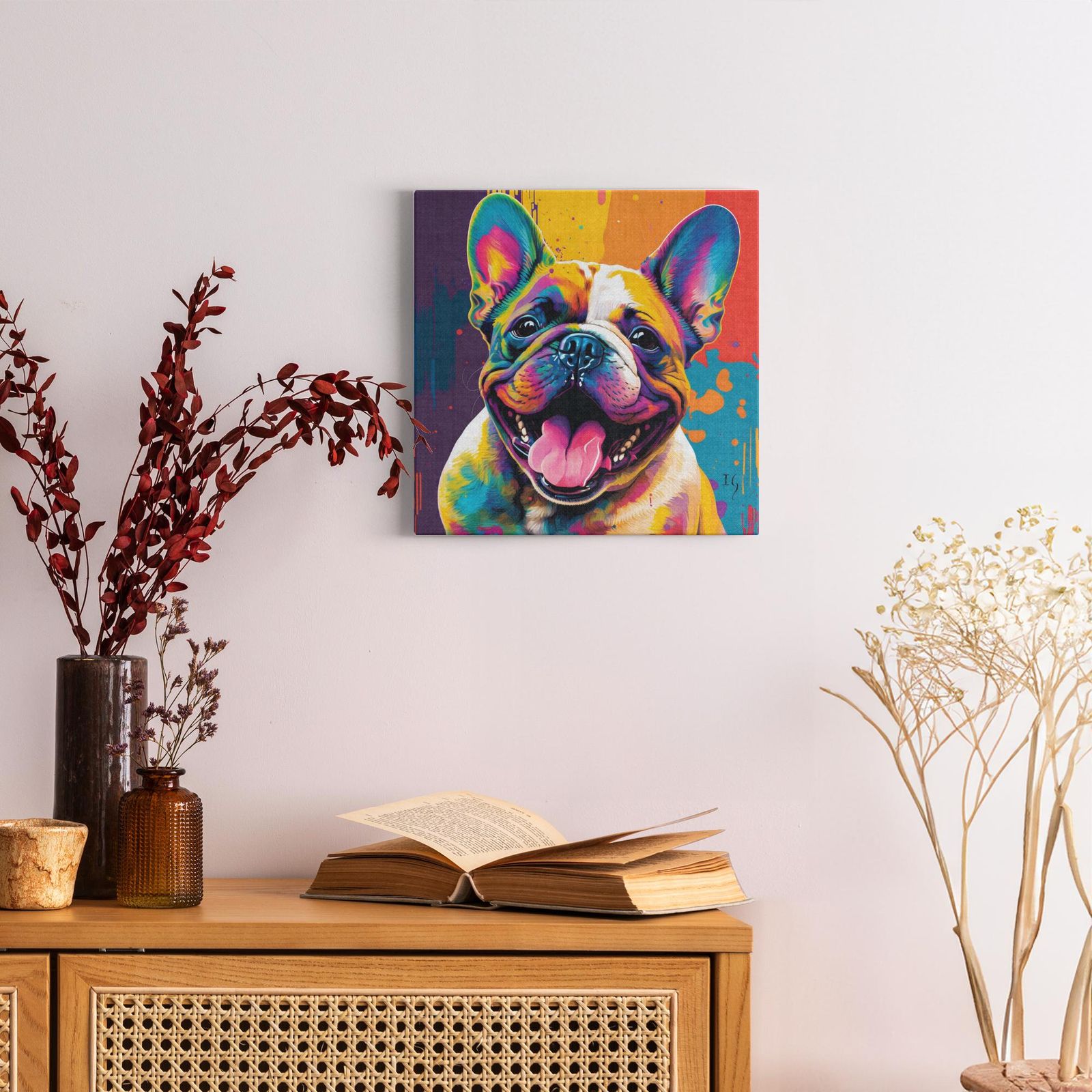 Vivid Bulldog Bliss artwork detail - colorful pet portrait art wall art