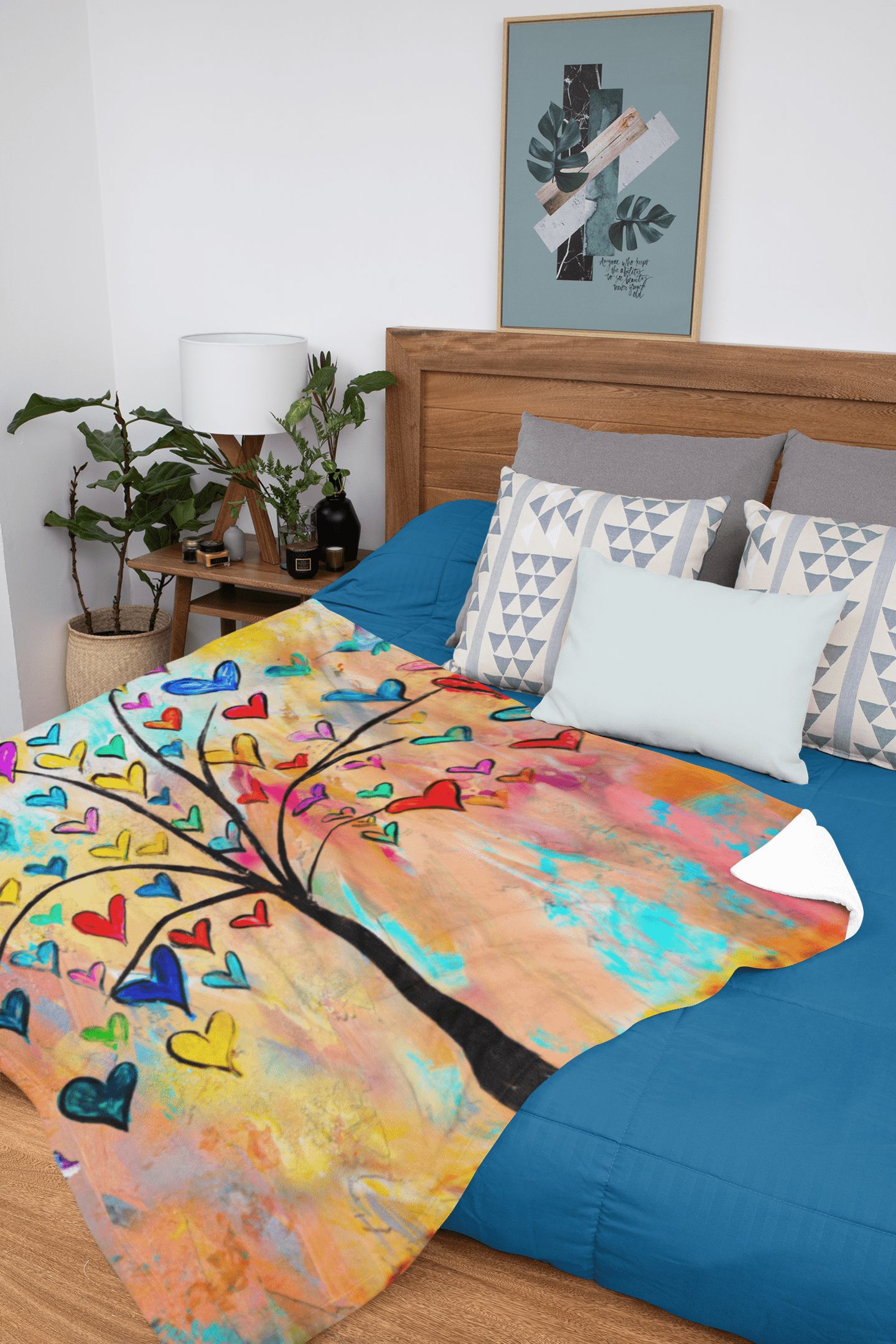 Tree of Hearts Minky Blankets canvas print in room setting - christian blanket by Ivan Guaderrama