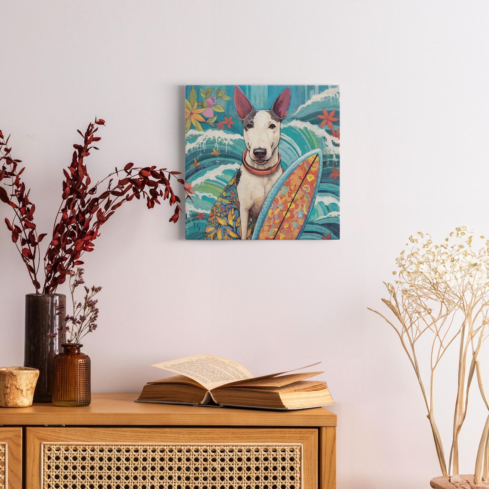 Ode to Wild Waves artwork detail - colorful pet portrait art wall art