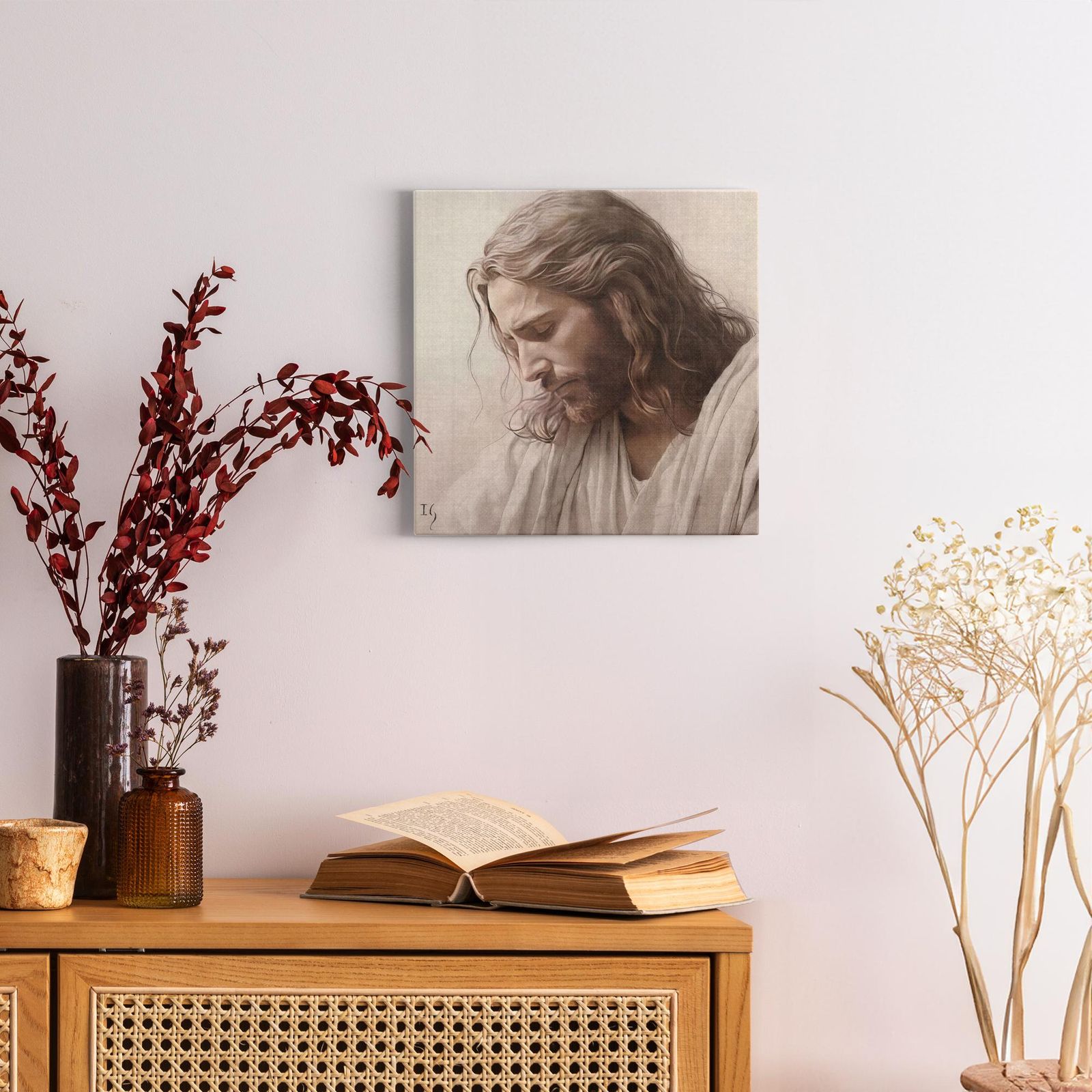 Jesus - Whispers of Grace artwork detail - smiling Jesus painting wall art