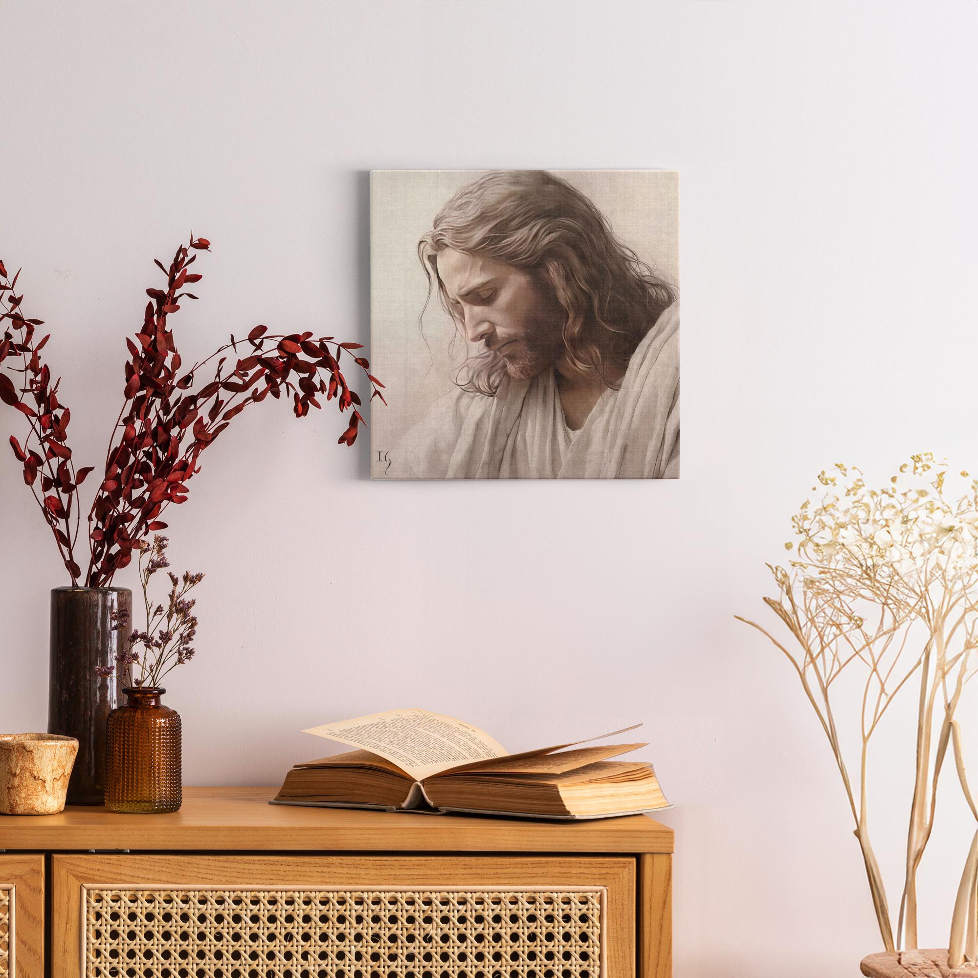 Jesus - Whispers of Grace artwork detail - smiling Jesus painting wall art