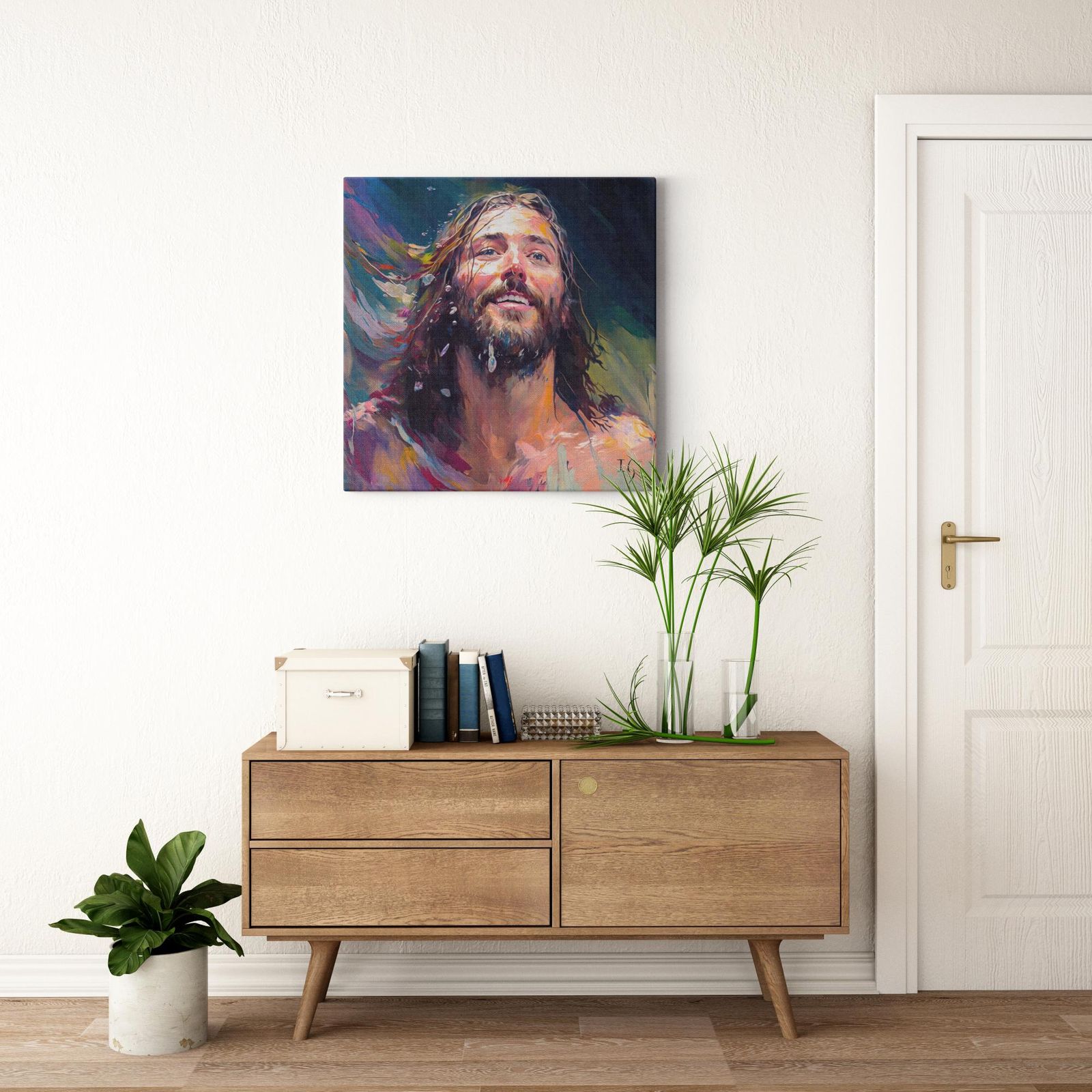 Jesus- Joyful Messiah artwork detail - smiling Jesus painting wall art