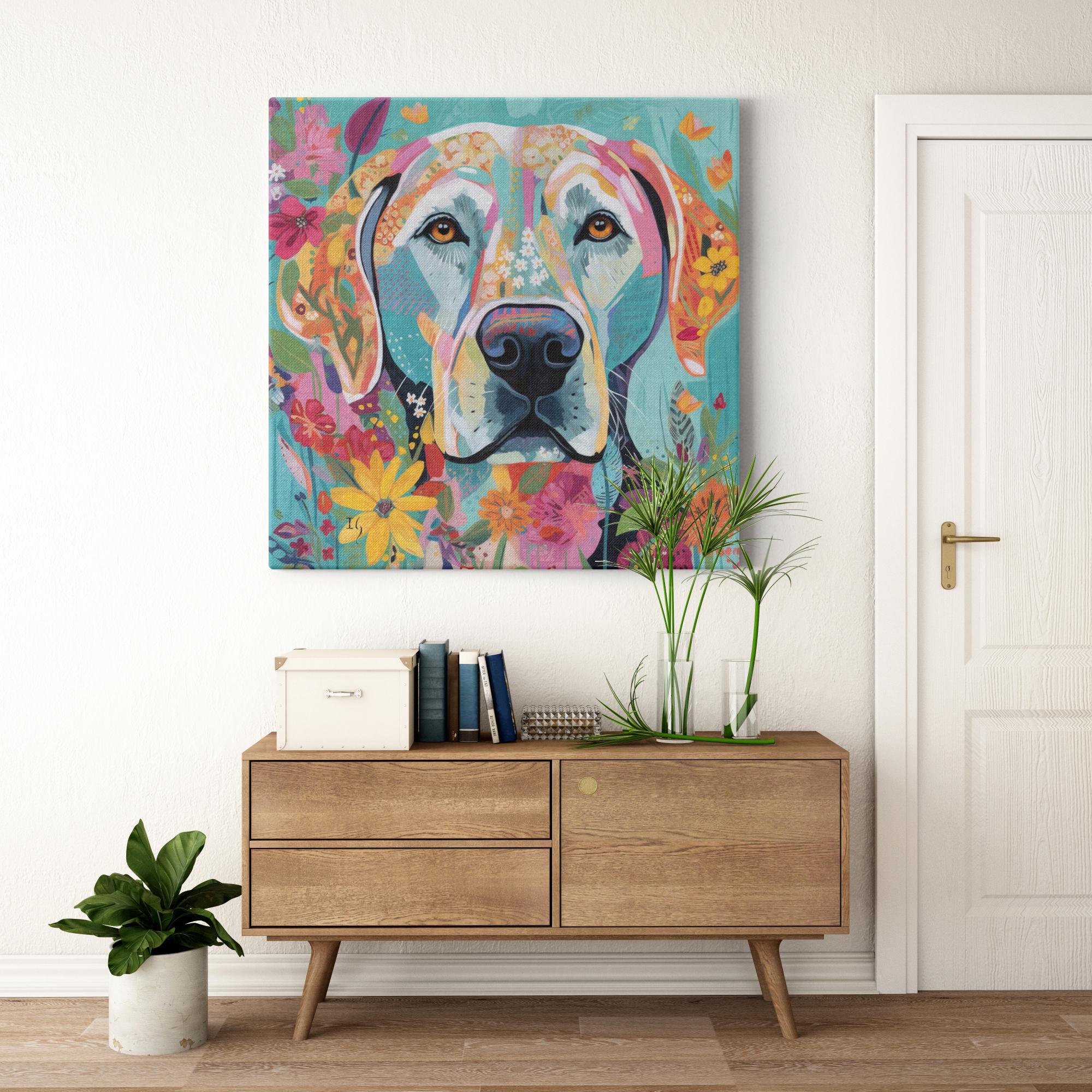 Garden of Companionship artwork detail - colorful pet portrait art wall art