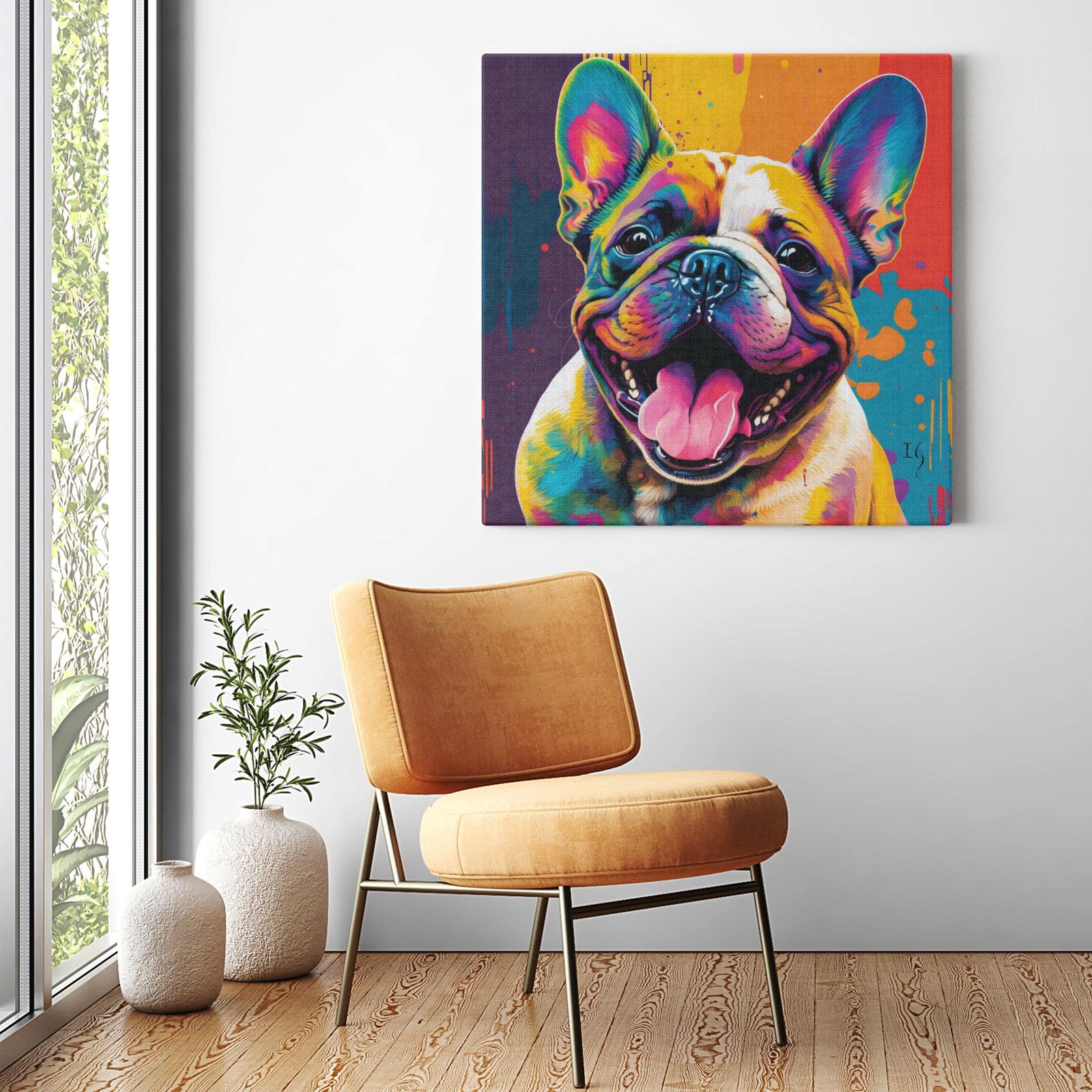 Vivid Bulldog Bliss artwork detail - colorful pet portrait art wall art