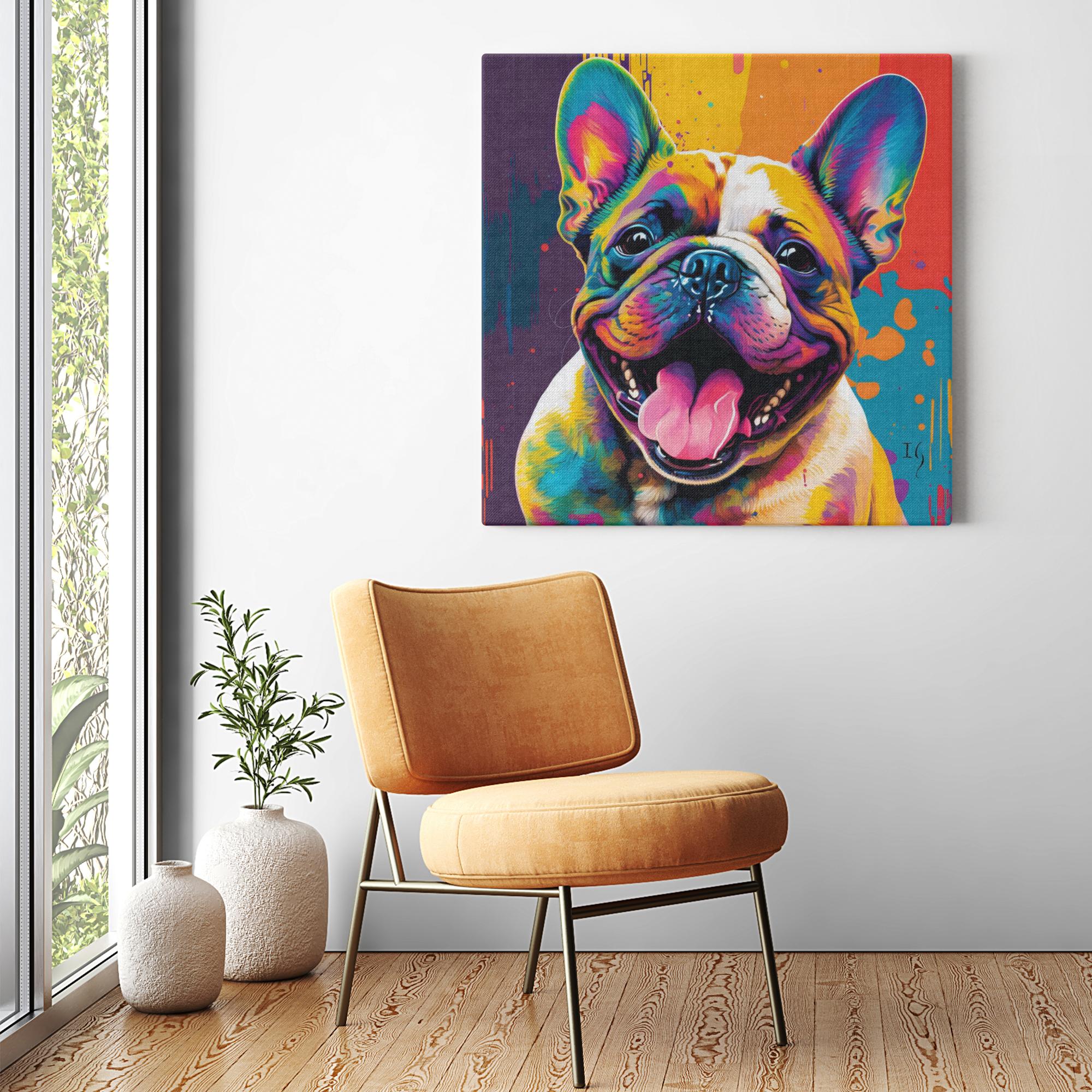 Vivid Bulldog Bliss artwork detail - colorful pet portrait art wall art