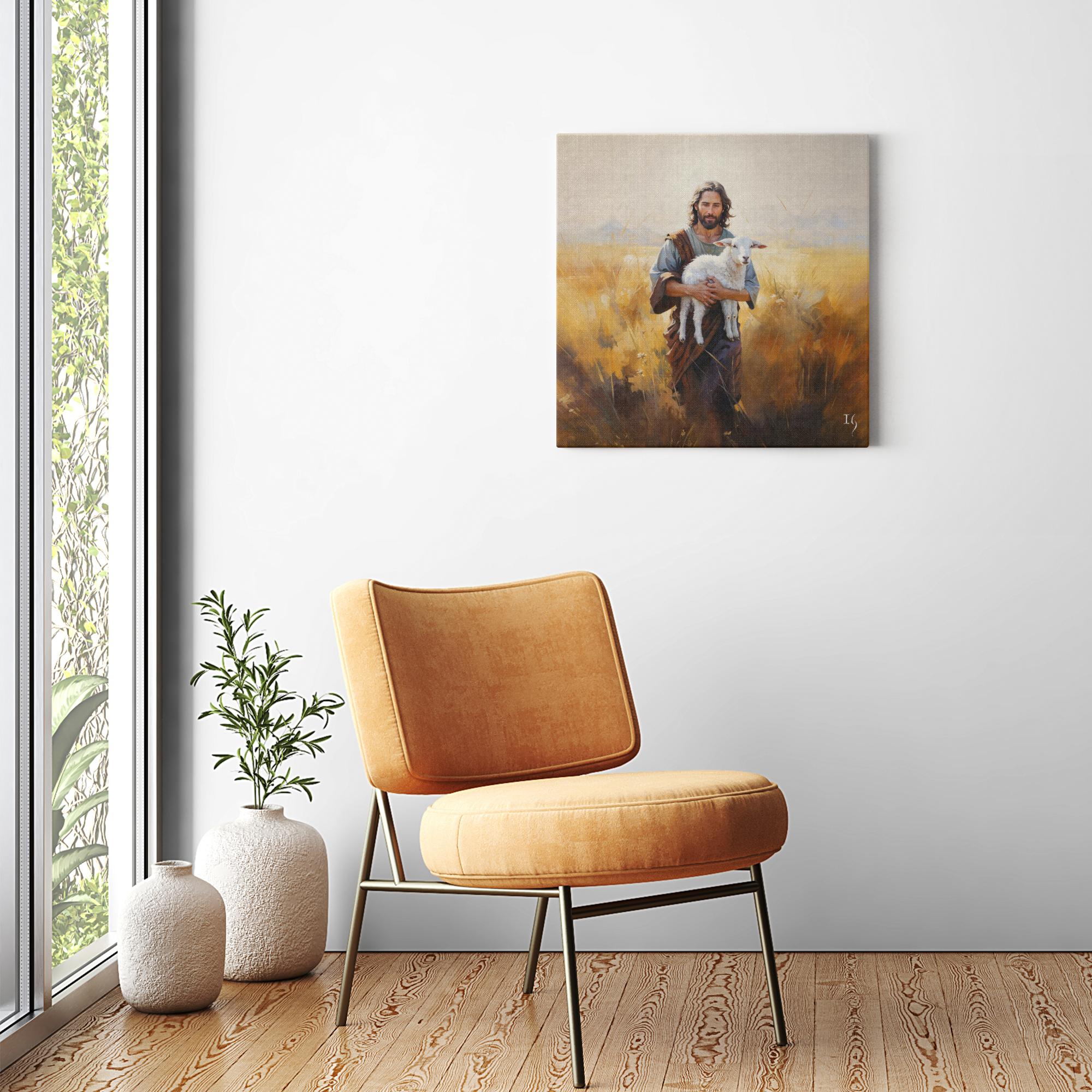 Pastoral Solace artwork detail - smiling Jesus painting wall art