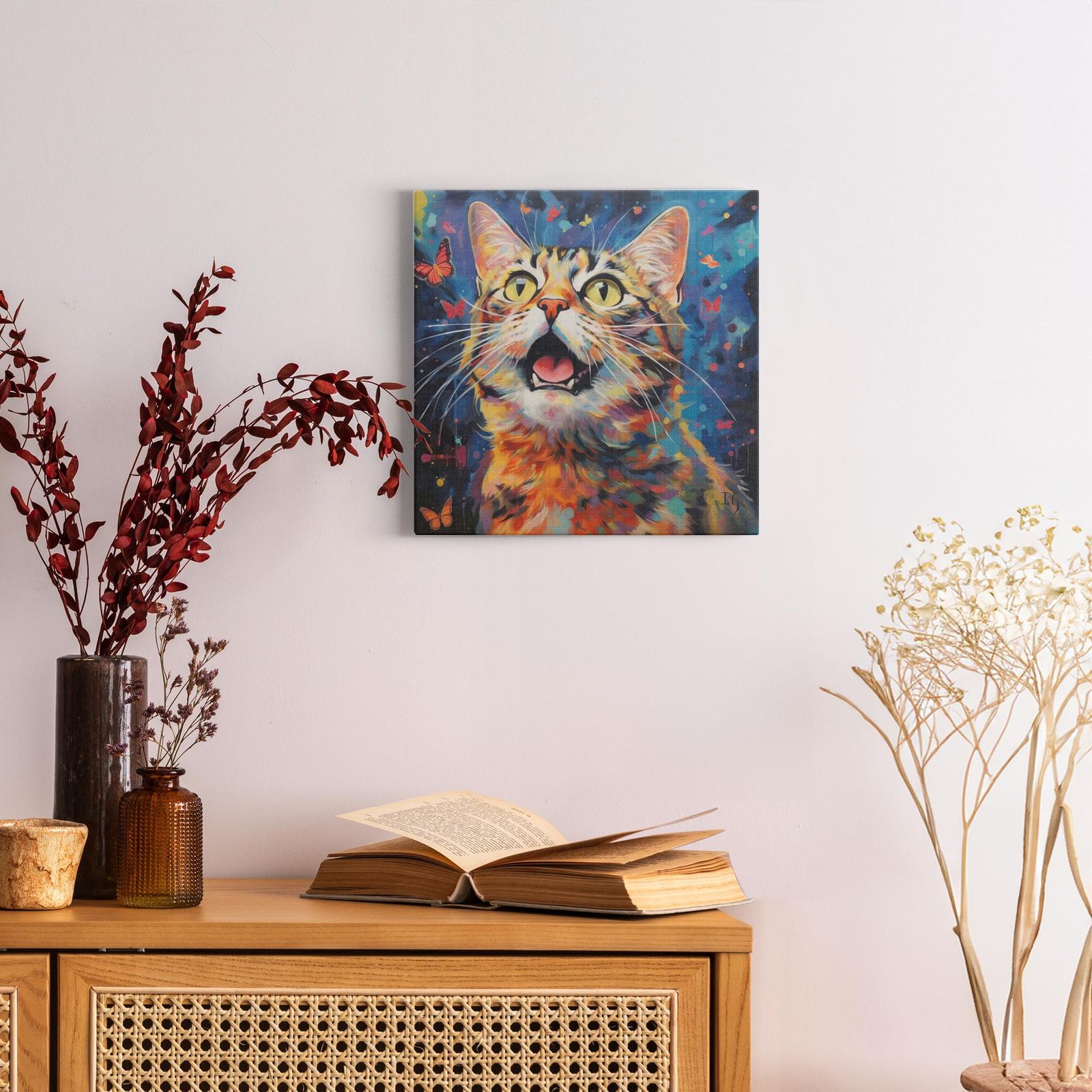 Butterfly Dance artwork detail - colorful pet portrait art wall art