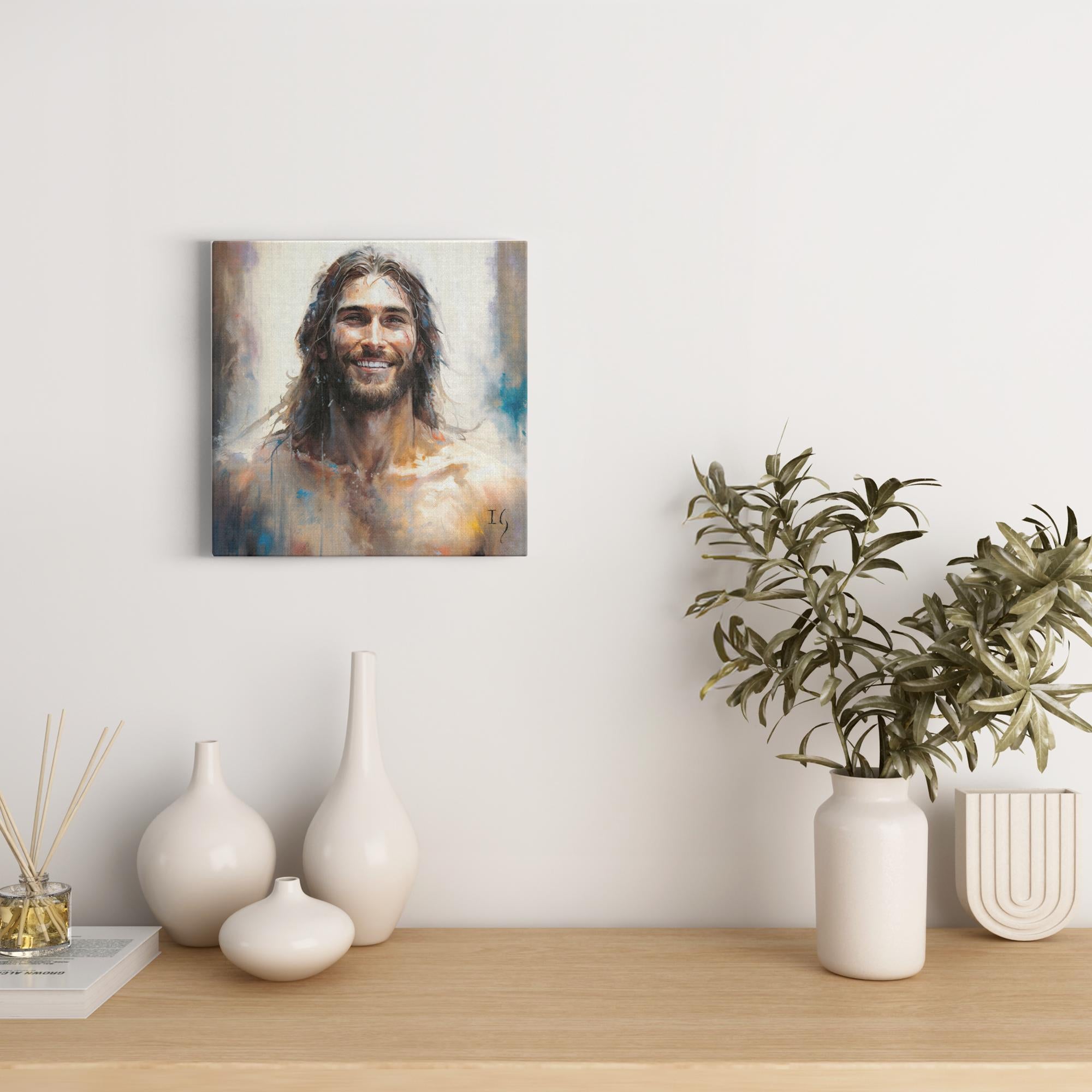 Jesus- The Serene Master artwork detail - smiling Jesus painting wall art