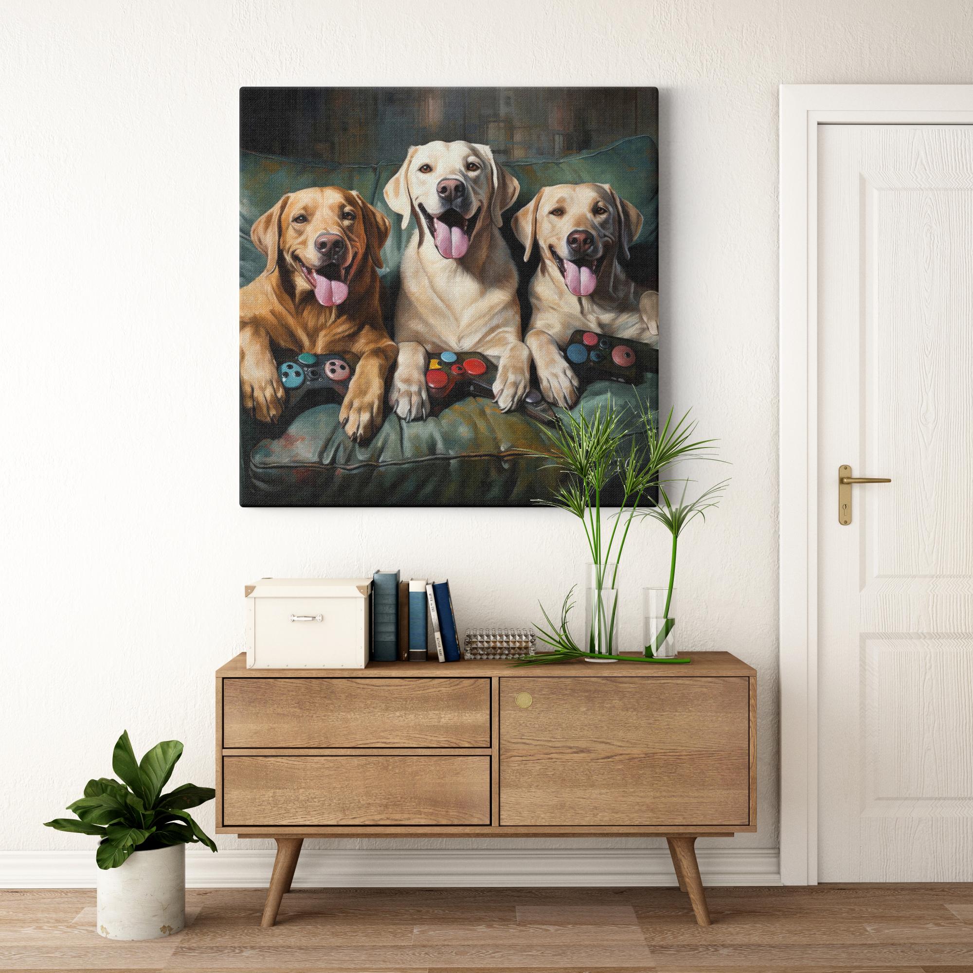 Golden Gaming Joy artwork detail - colorful pet portrait art wall art