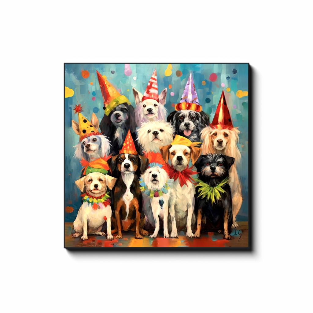 Canine Celebration - colorful pet portrait art by Ivan Guaderrama