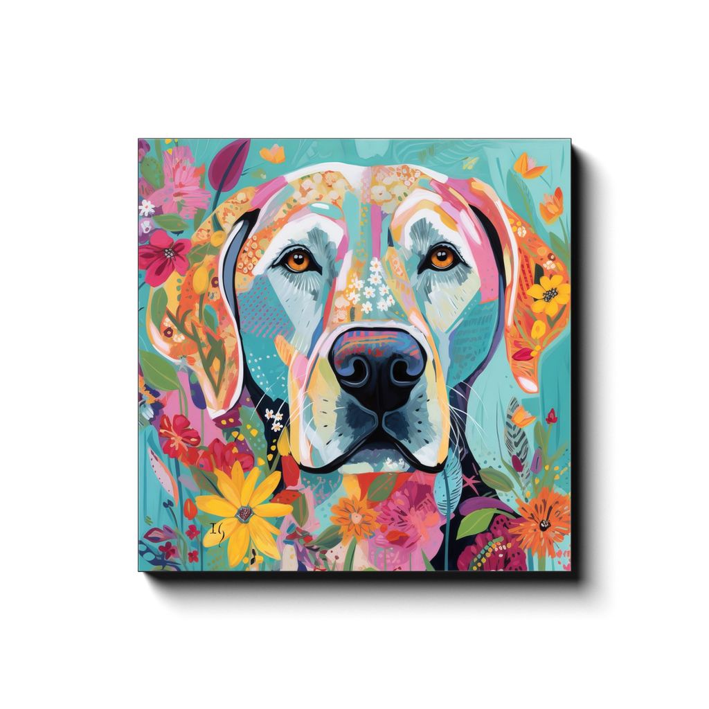 Garden of Companionship canvas print in room setting - pet portrait art by Ivan Guaderrama