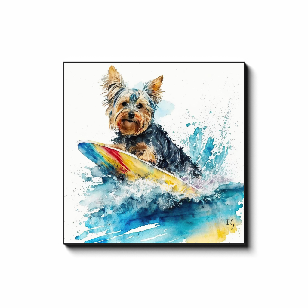 Surfs Up, Terrier Style! - colorful pet portrait art by Ivan Guaderrama