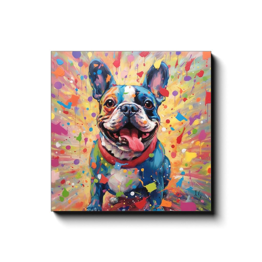 Jubilant Color Strokes canvas print in room setting - pet portrait art by Ivan Guaderrama