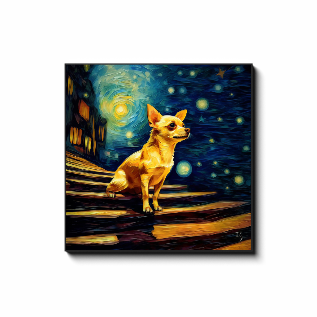 A Chihuahua's Heavenward Gaze - colorful pet portrait art by Ivan Guaderrama