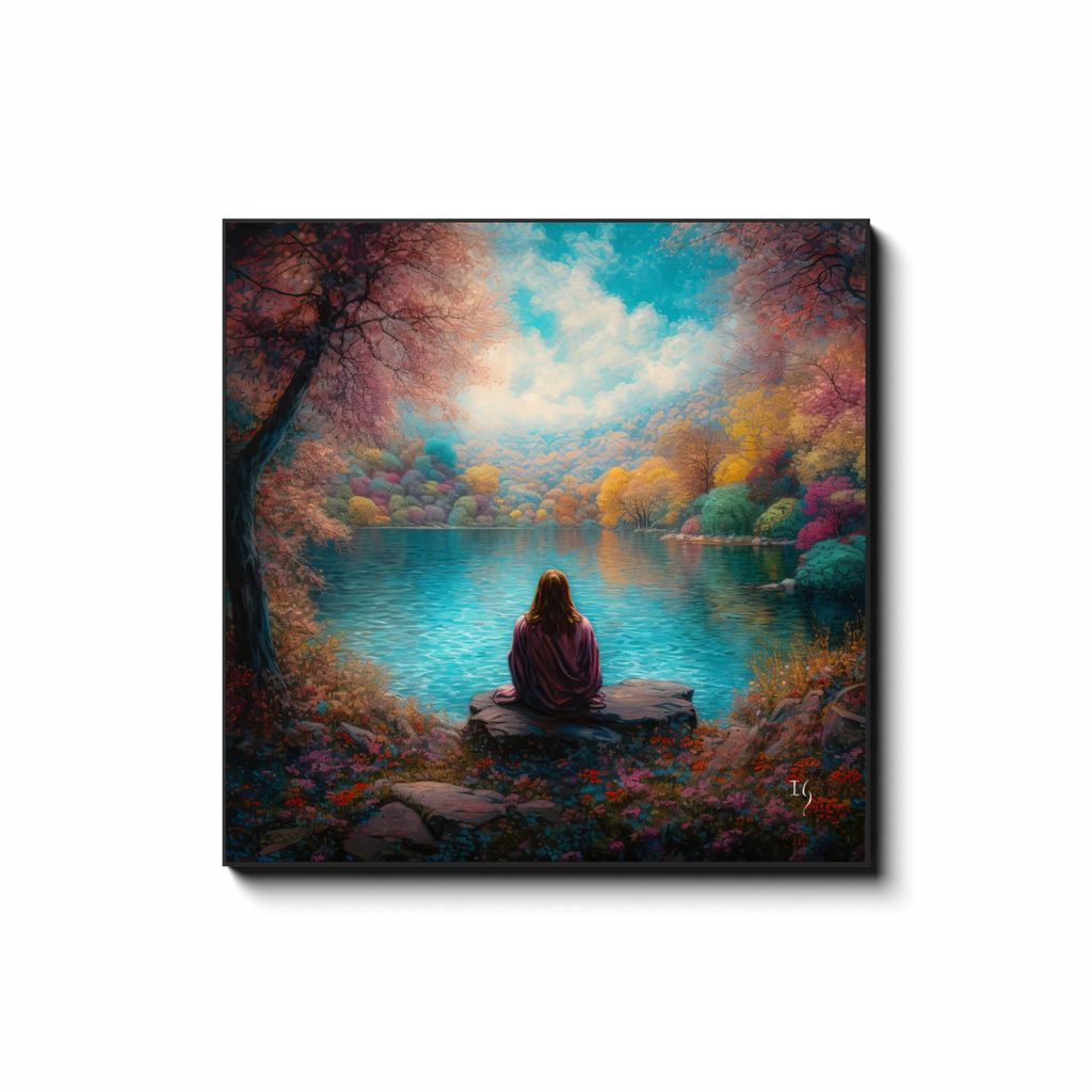 Jesus; Tranquility Embodied on Water — smiling Jesus painting walking serenely on calm seas, contemporary Christian wall art by Ivan Guaderrama