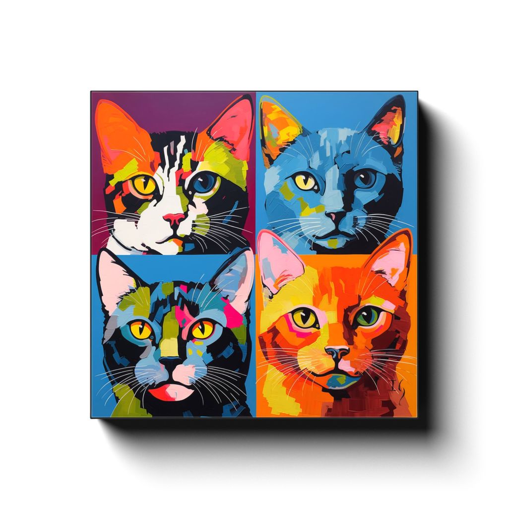 Colorful Quadrant canvas print in room setting - pet portrait art by Ivan Guaderrama