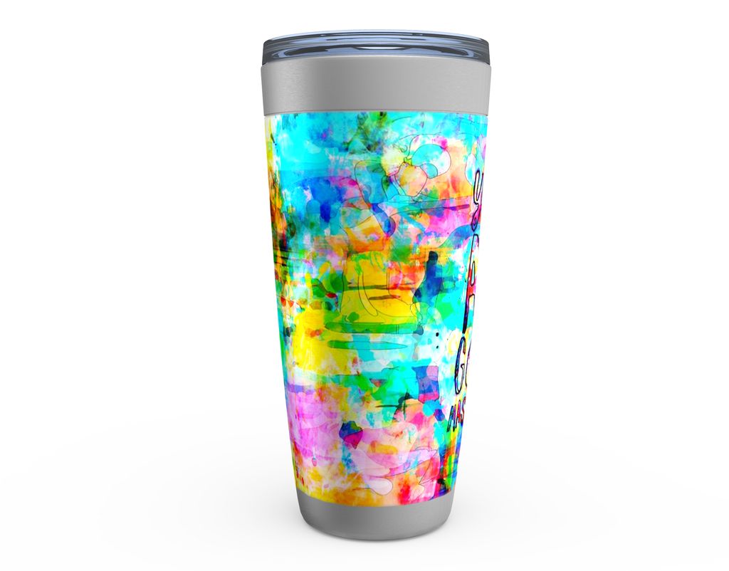 YOU ARE GODS MASTERPIECE Stainless Steel Tumbler canvas print in room setting - christian tumbler by Ivan Guaderrama