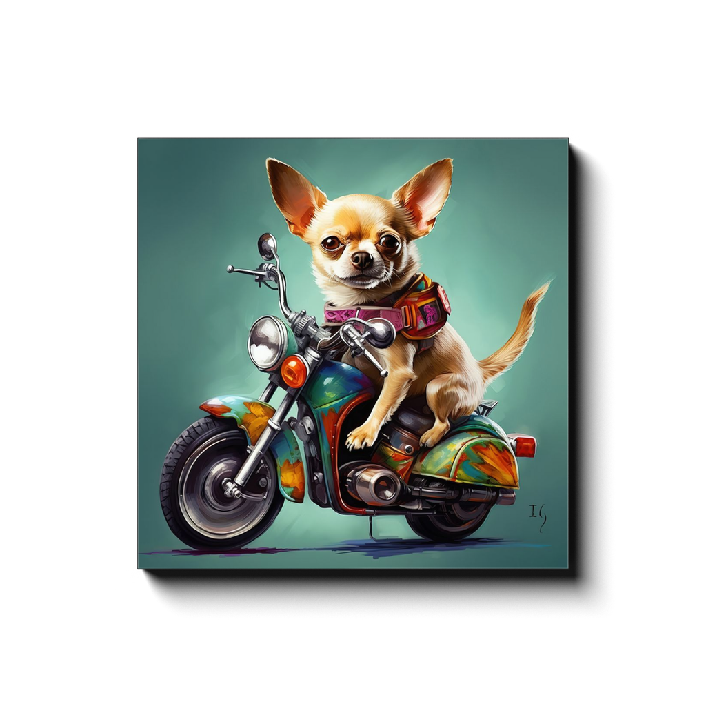 Chihuahua Escapade canvas print in room setting - pet portrait art by Ivan Guaderrama