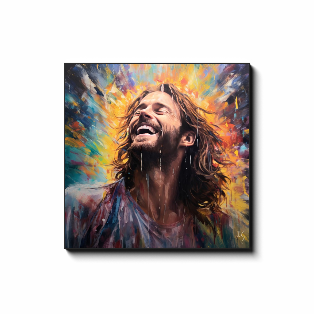 Jesus - Rapture in Rain and Radiance - smiling Jesus painting by Ivan Guaderrama