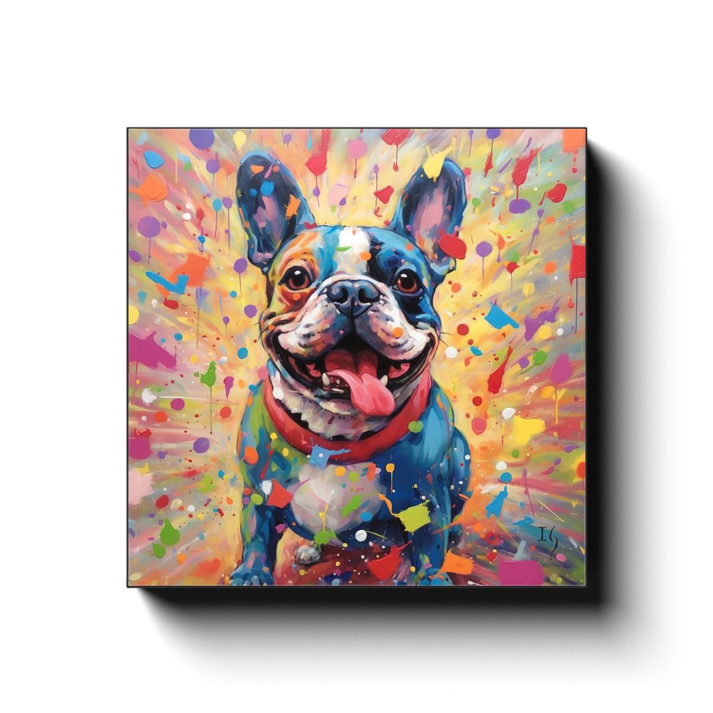 Jubilant Color Strokes canvas print in room setting - pet portrait art by Ivan Guaderrama