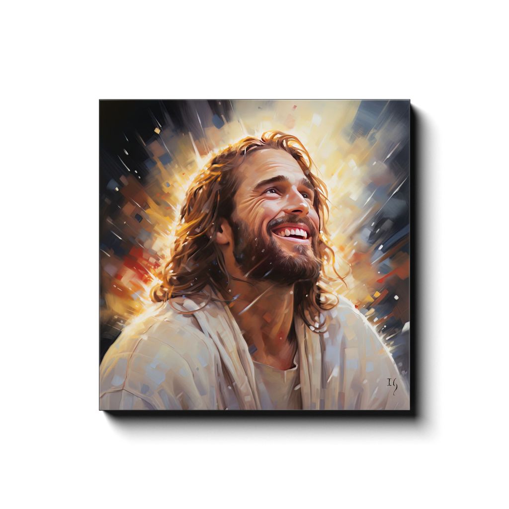 Jesus - Radiant Embrace canvas print in room setting - smiling jesus by Ivan Guaderrama