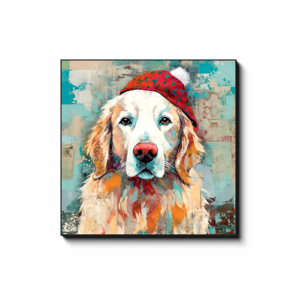 Golden Wonder with a Dash of Red - colorful pet portrait art by Ivan Guaderrama