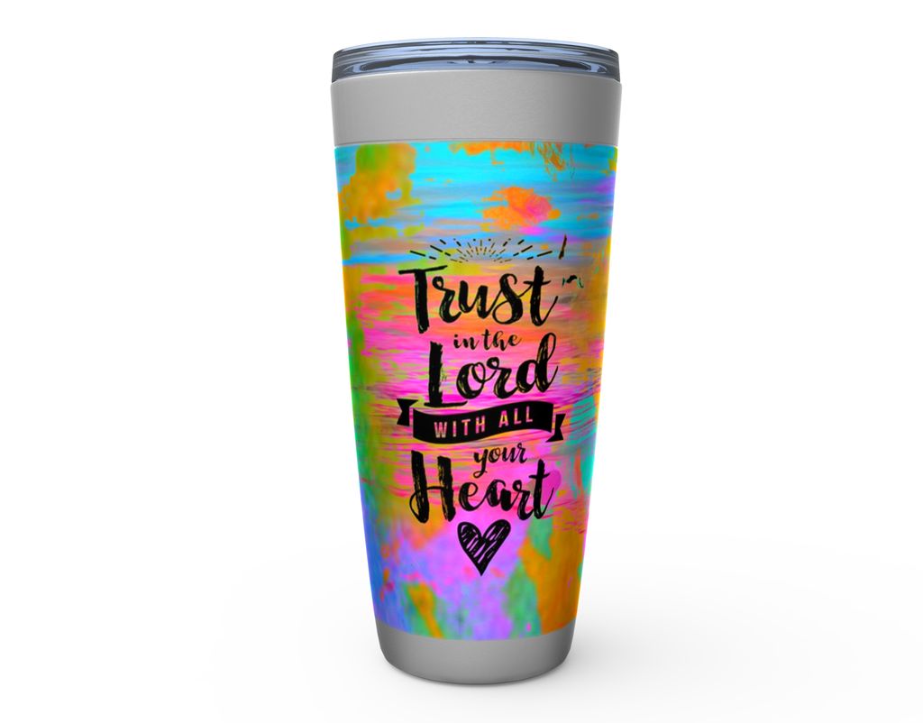 TRUST IN THE LORD WITH ALL YOUR HEART Stainless Steel Tumbler canvas print in room setting - heart painting by Ivan Guader...