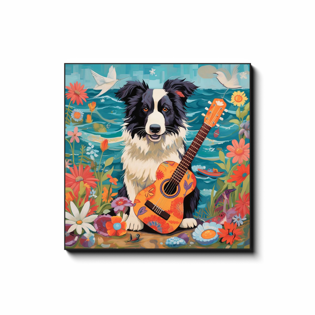 Beachside Collie Charm - colorful pet portrait art by Ivan Guaderrama