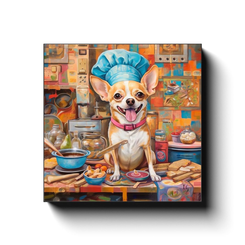 Cooking with Love canvas print in room setting - pet portrait art by Ivan Guaderrama