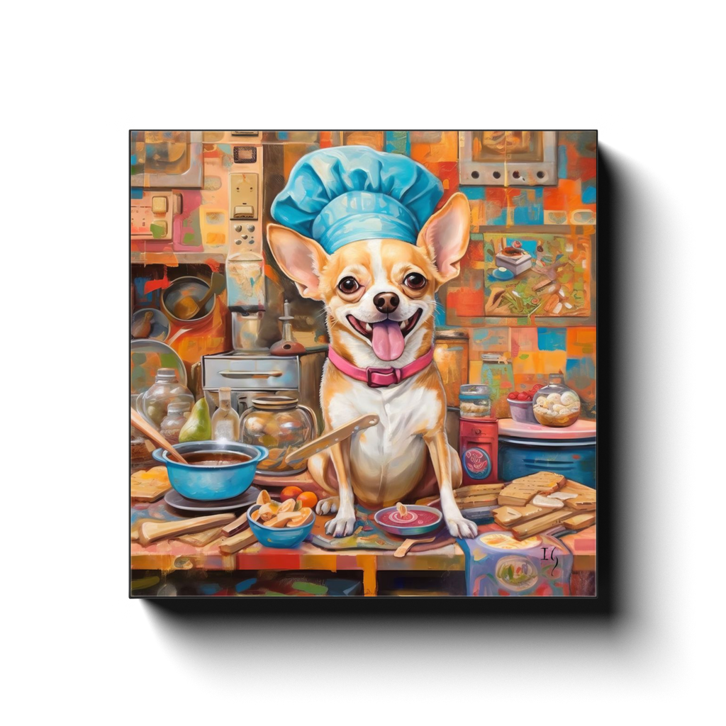 Cooking with Love canvas print in room setting - pet portrait art by Ivan Guaderrama