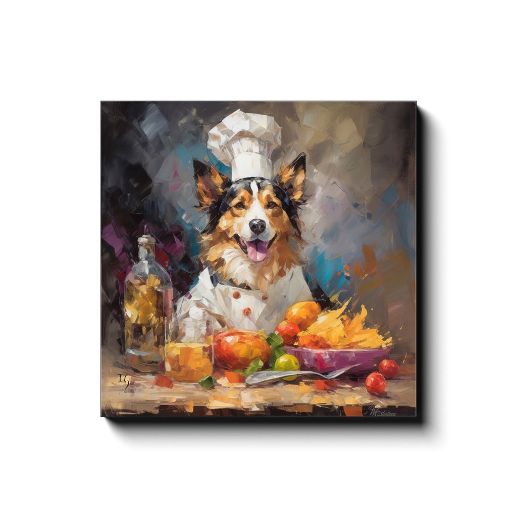 Passionate Chef canvas print in room setting - pet portrait art by Ivan Guaderrama
