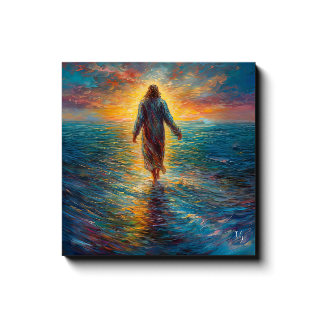 Serene Savior Jesus canvas print in room setting - smiling jesus by Ivan Guaderrama