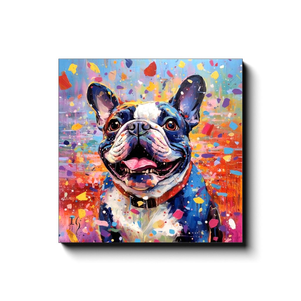 Joie De Vivre - Playful Frenchie canvas print in room setting - pet portrait art by Ivan Guaderrama