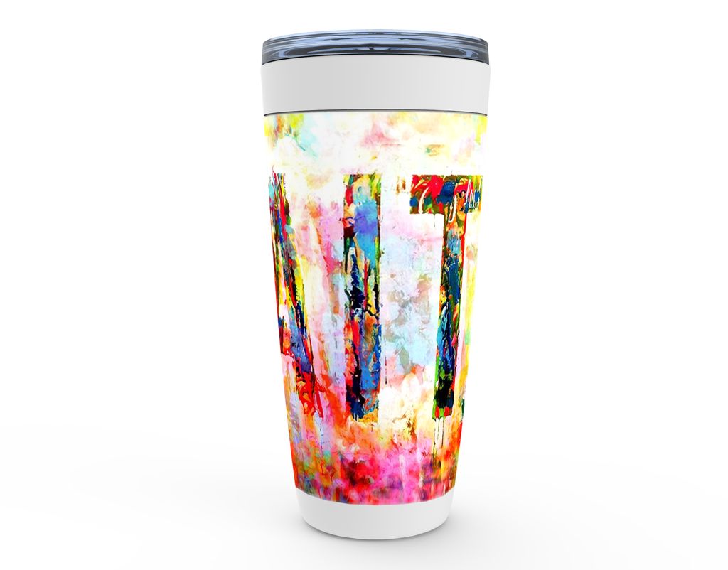 FAITH Stainless Steel Tumbler canvas print in room setting - christian tumbler by Ivan Guaderrama