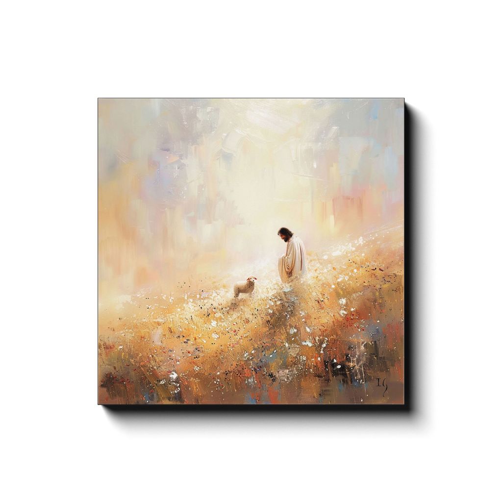 The Shepherd's Presence canvas print in room setting - smiling jesus by Ivan Guaderrama
