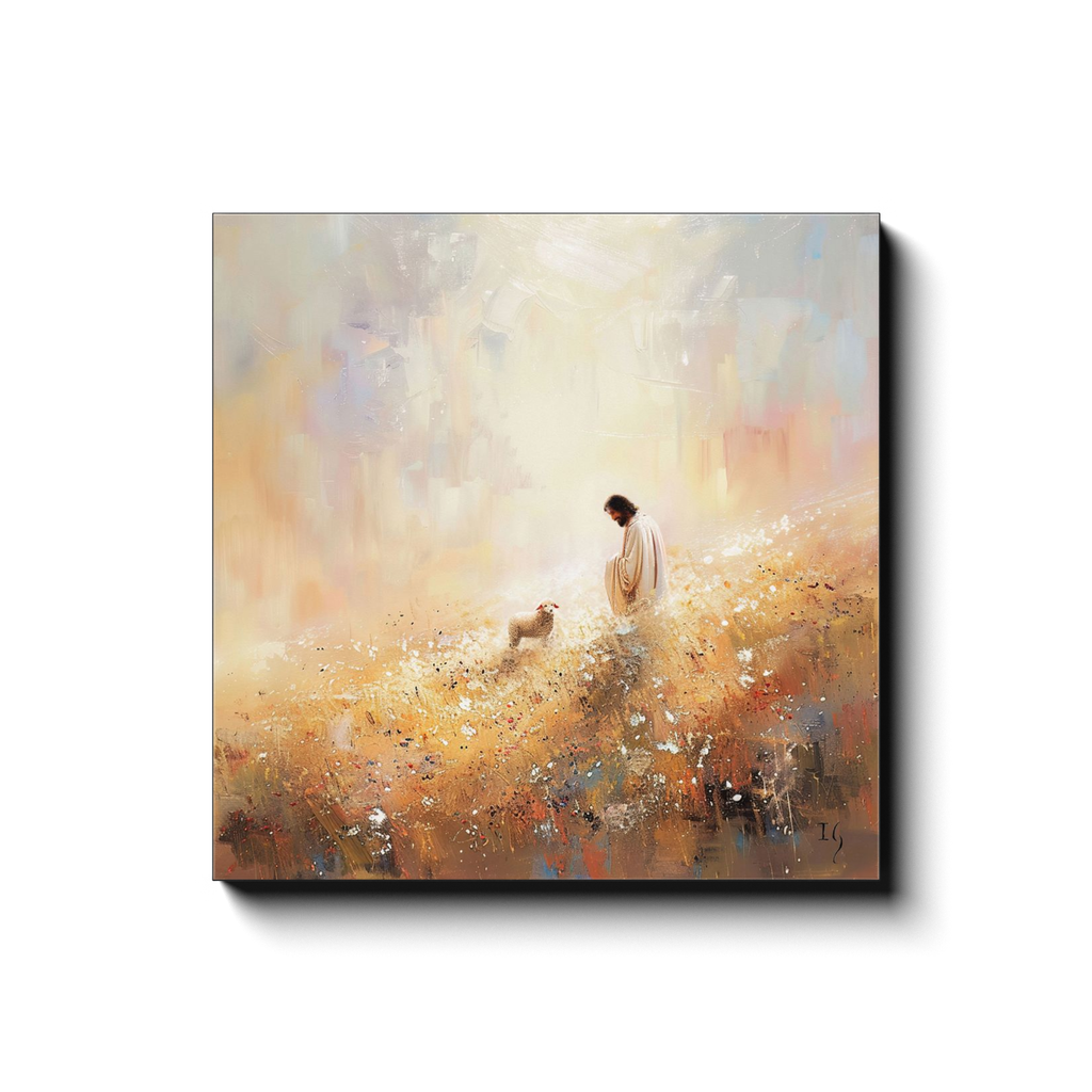 The Shepherd's Presence canvas print in room setting - smiling jesus by Ivan Guaderrama