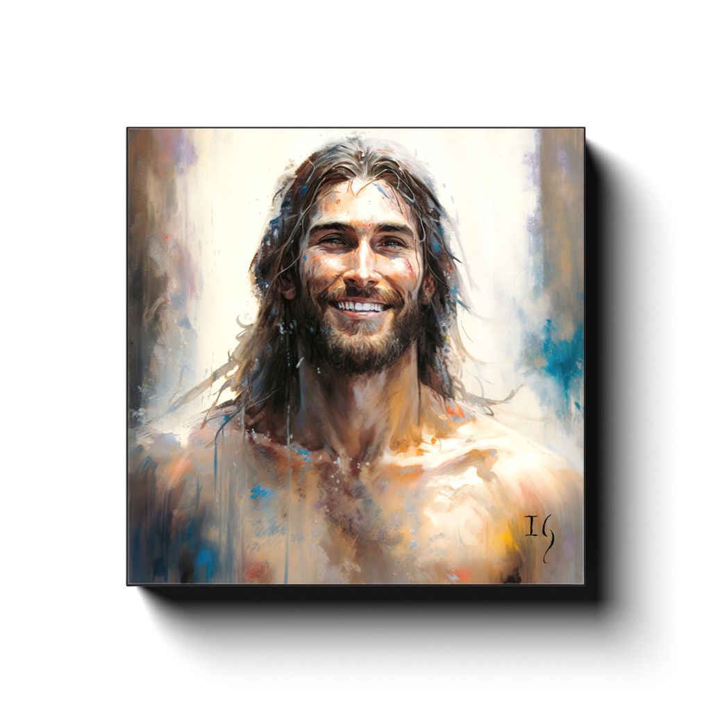 Jesus- The Serene Master canvas print in room setting - smiling jesus by Ivan Guaderrama